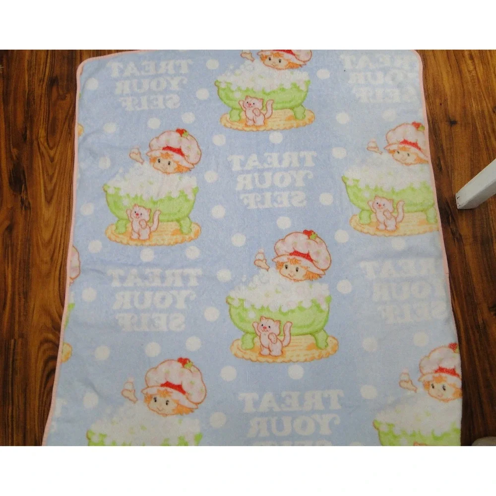 Strawberry Shortcake Treat Your Self Plush Throw Blanket Blue Polka Dot Fleece